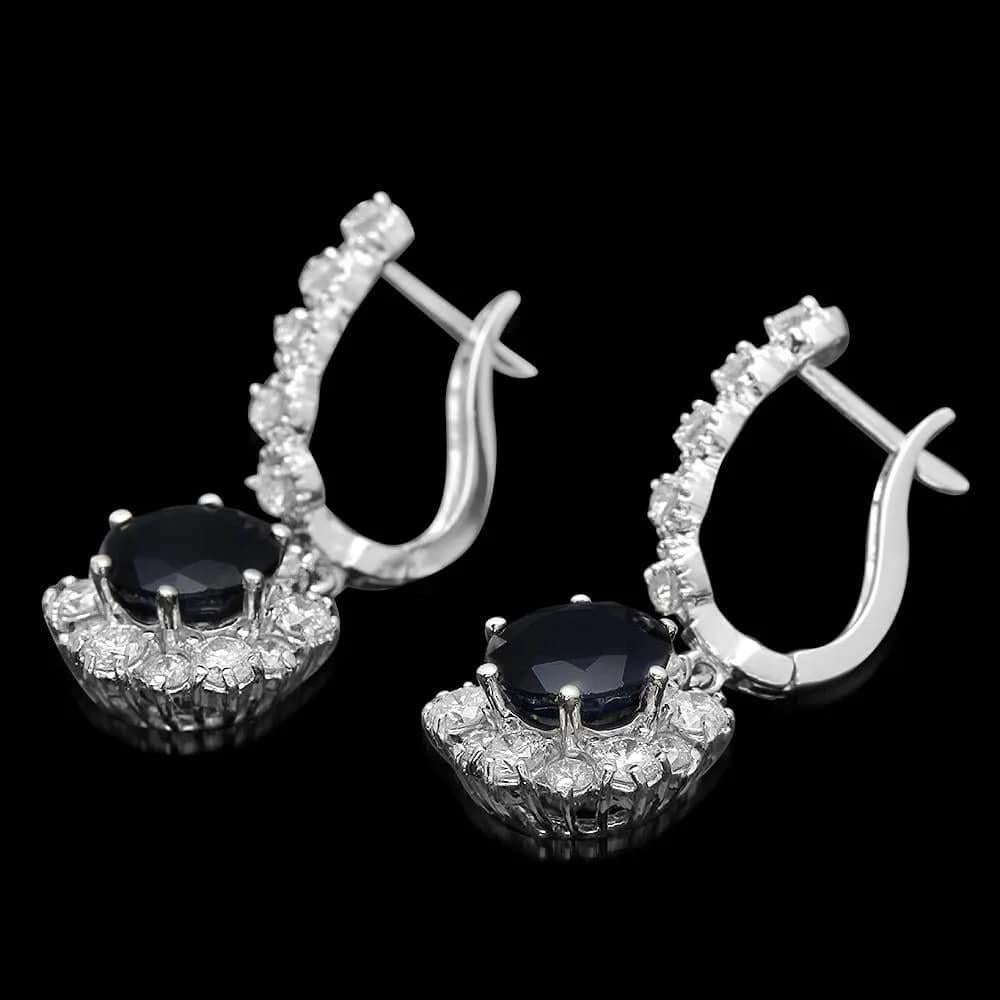 6.70 Carats Natural Sapphire and Diamond 14K Solid White Gold Earrings

Total Natural Sapphire Weight: Approx. 4.90 Carats

Sapphire Treatment: Diffusion

Sapphire Measure: Approx. 8 mm

Total Natural Round Diamonds Weight: Approx. 1.80 Carats