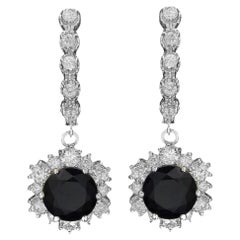 6.70 Carats Natural Sapphire and Diamond 14K Solid White Gold Earrings