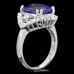 6.70 Carat Natural Tanzanite and Diamond 14 Karat Solid White Gold Ring