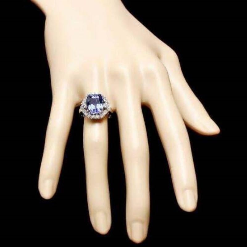 Rose Cut 6.70 Carat Natural Tanzanite and Diamond 14 Karat Solid White Gold Ring For Sale