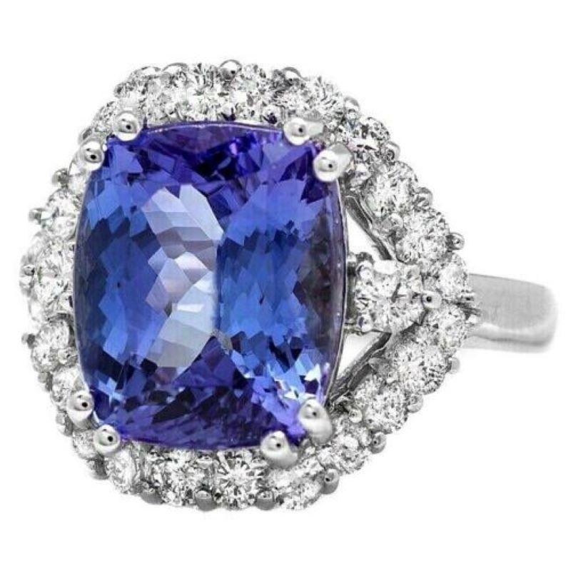 6.70 Carat Natural Tanzanite and Diamond 14 Karat Solid White Gold Ring In New Condition For Sale In Los Angeles, CA