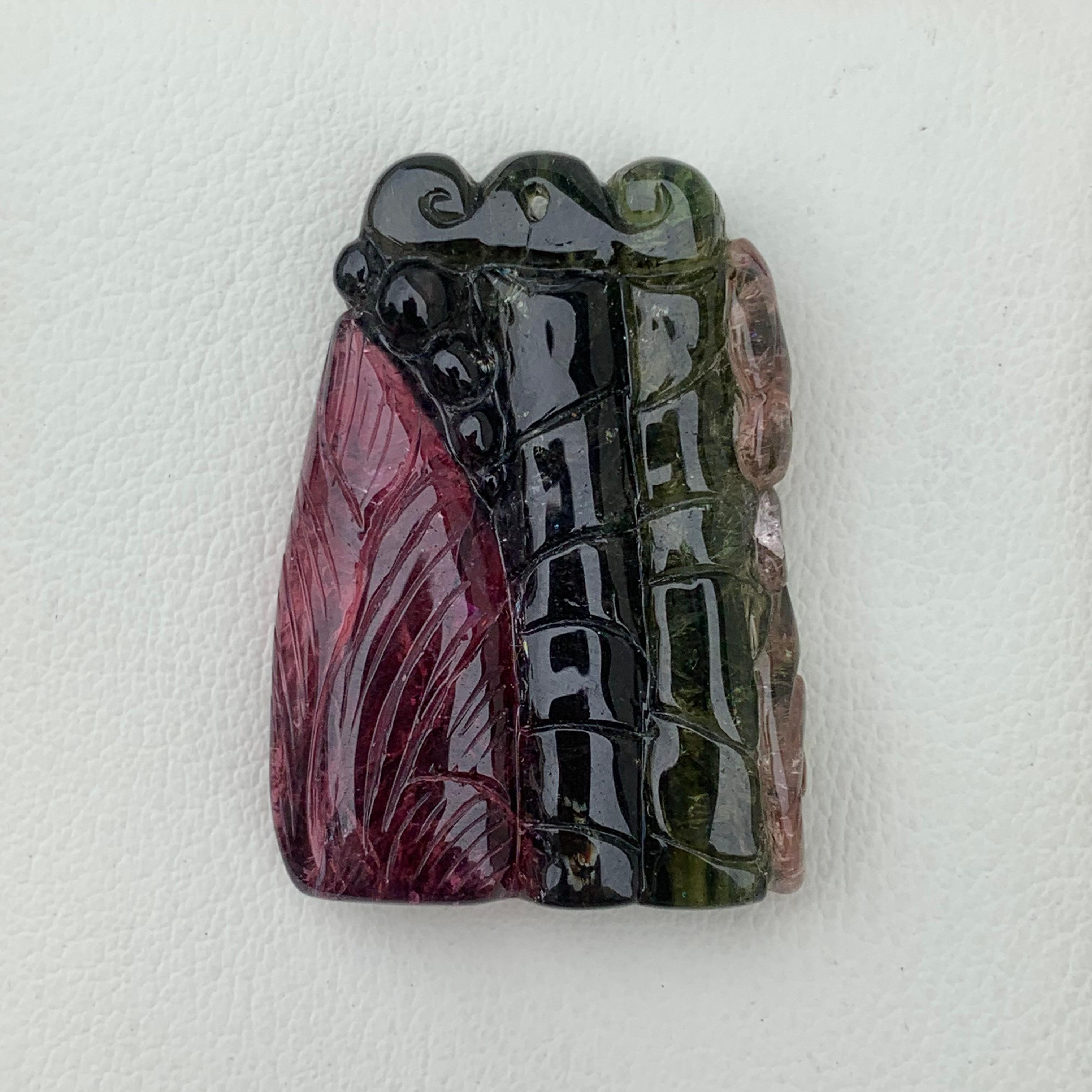 Malagasy 67.05 Carat Gorgeous Tri Color Tourmaline Drilled Carving from Africa For Sale