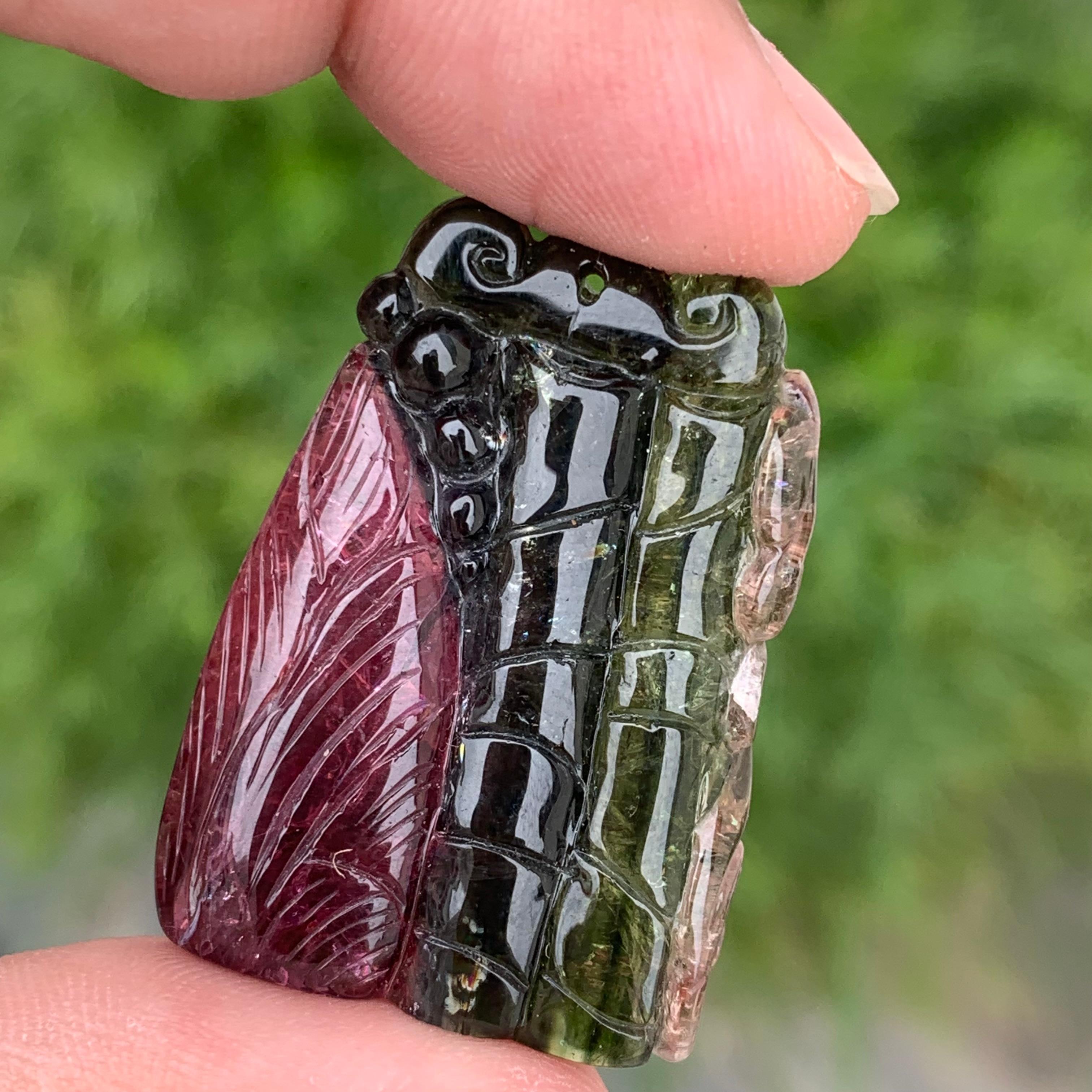 18th Century and Earlier 67.05 Carat Gorgeous Tri Color Tourmaline Drilled Carving from Africa For Sale