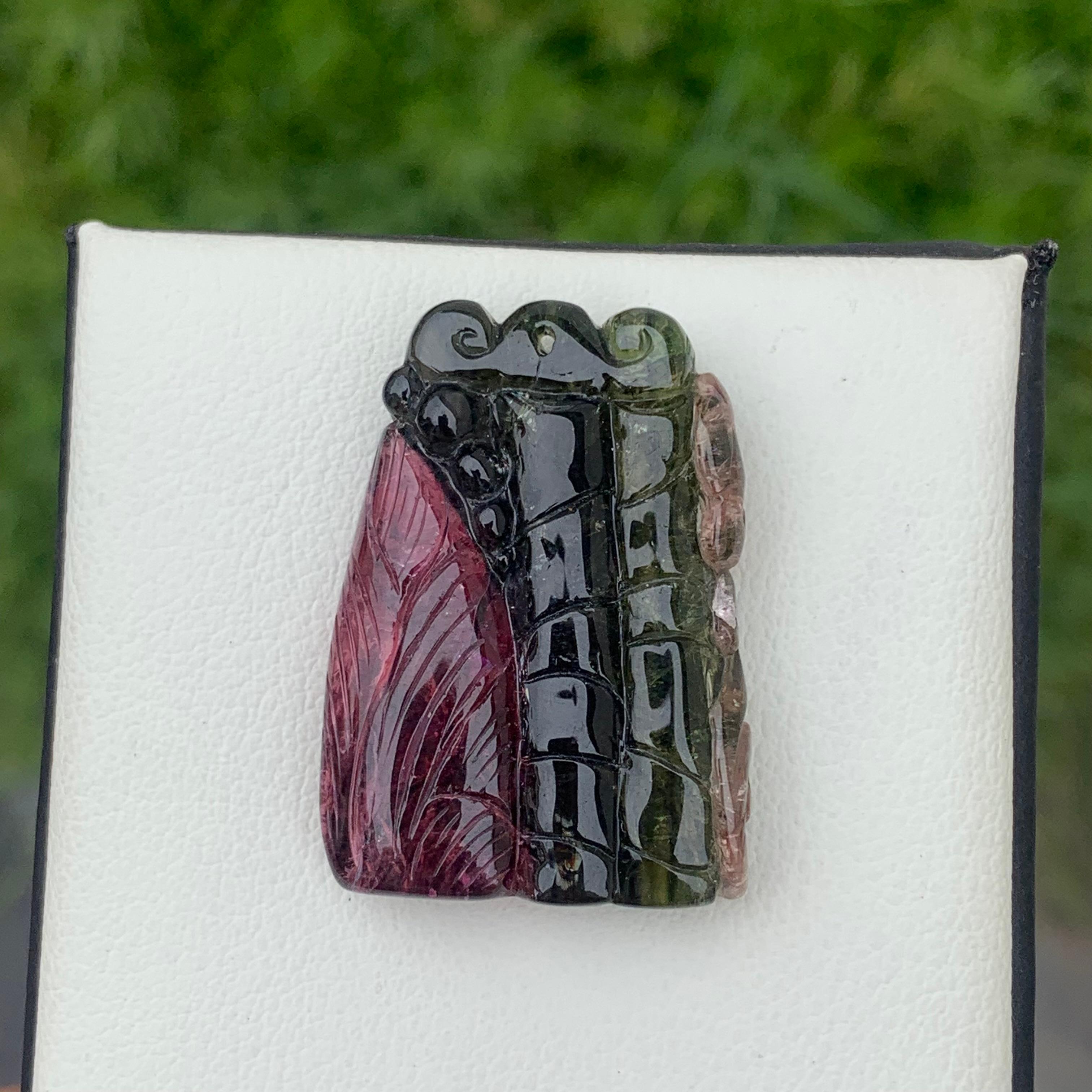 67.05 Carat Gorgeous Tri Color Tourmaline Drilled Carving from Africa For Sale 1