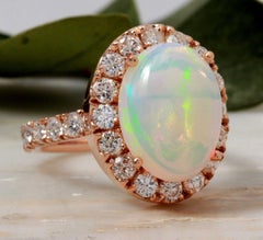 6,70 Karat natürlicher äthiopischer Opal und Diamant 14 Karat massiver Roségold Ring