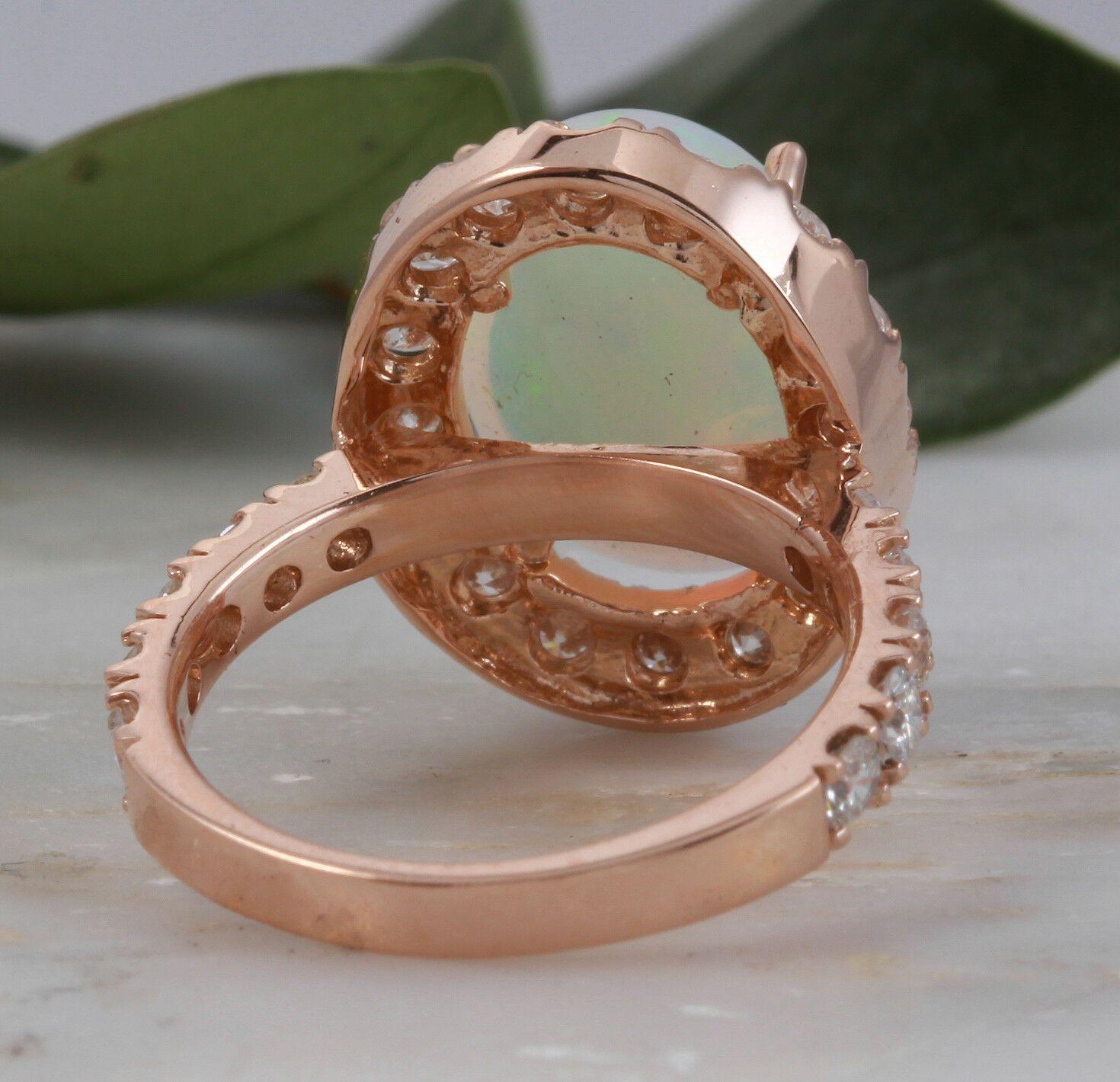 6,70 Karat natürlicher äthiopischer Opal und Diamant 14 Karat massiver Roségold Ring im Zustand „Neu“ im Angebot in Los Angeles, CA