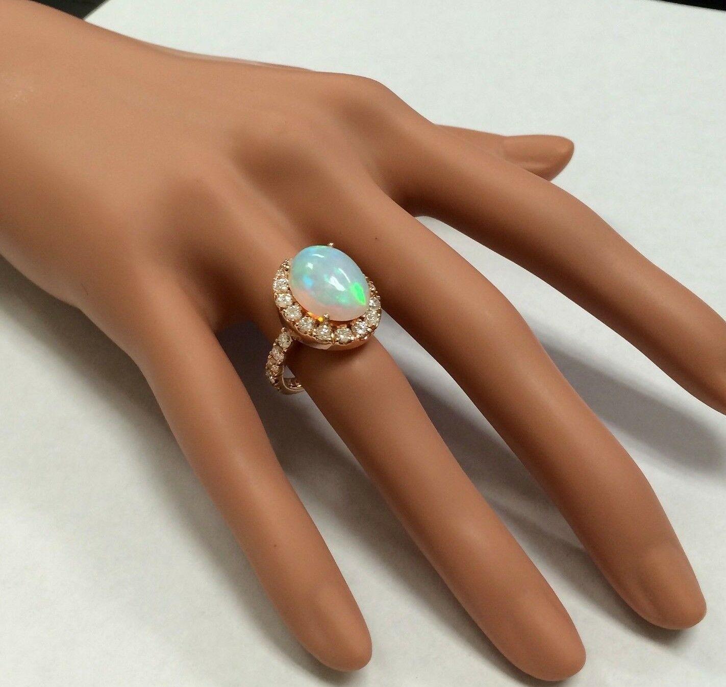 6,70 Karat natürlicher äthiopischer Opal und Diamant 14 Karat massiver Roségold Ring Damen im Angebot