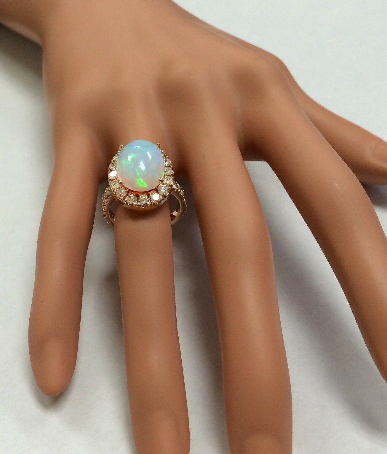 6,70 Karat natürlicher äthiopischer Opal und Diamant 14 Karat massiver Roségold Ring im Angebot 1
