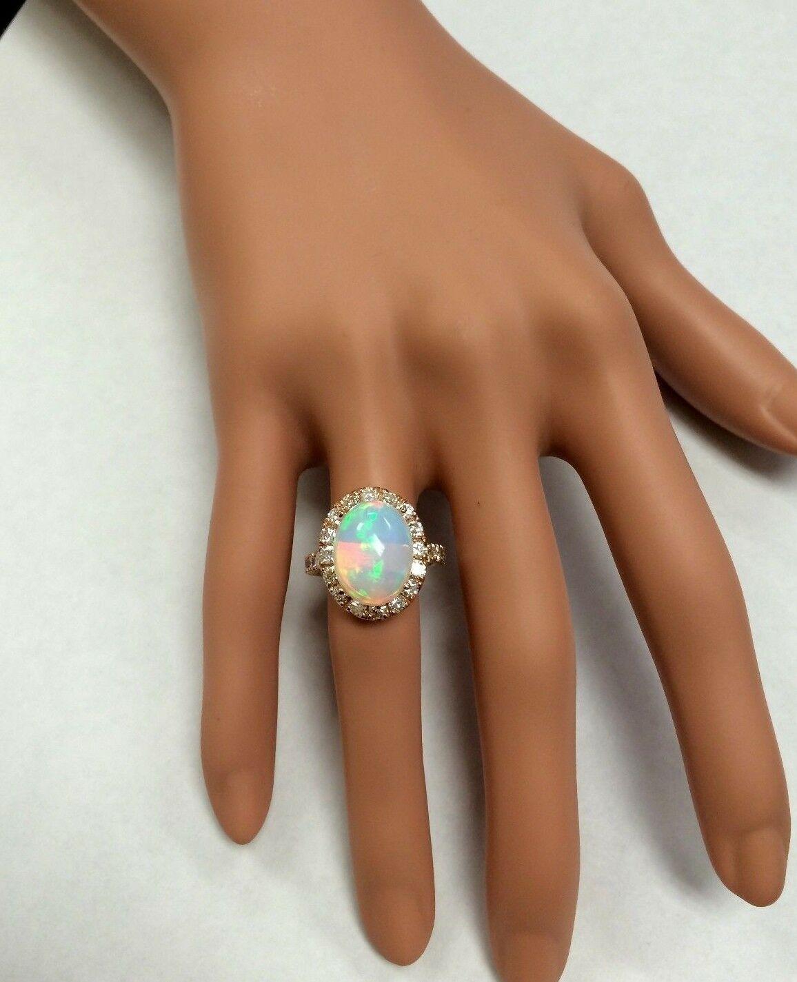 6,70 Karat natürlicher äthiopischer Opal und Diamant 14 Karat massiver Roségold Ring im Angebot 2