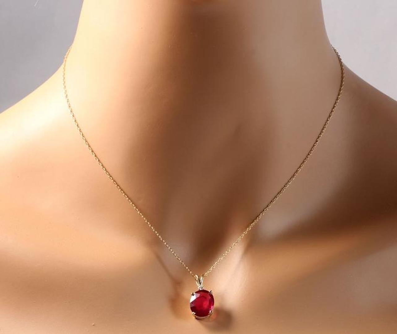 Women's 6.70 Carat Natural Red Ruby and Diamond 14 Karat Solid Yellow Gold Necklace