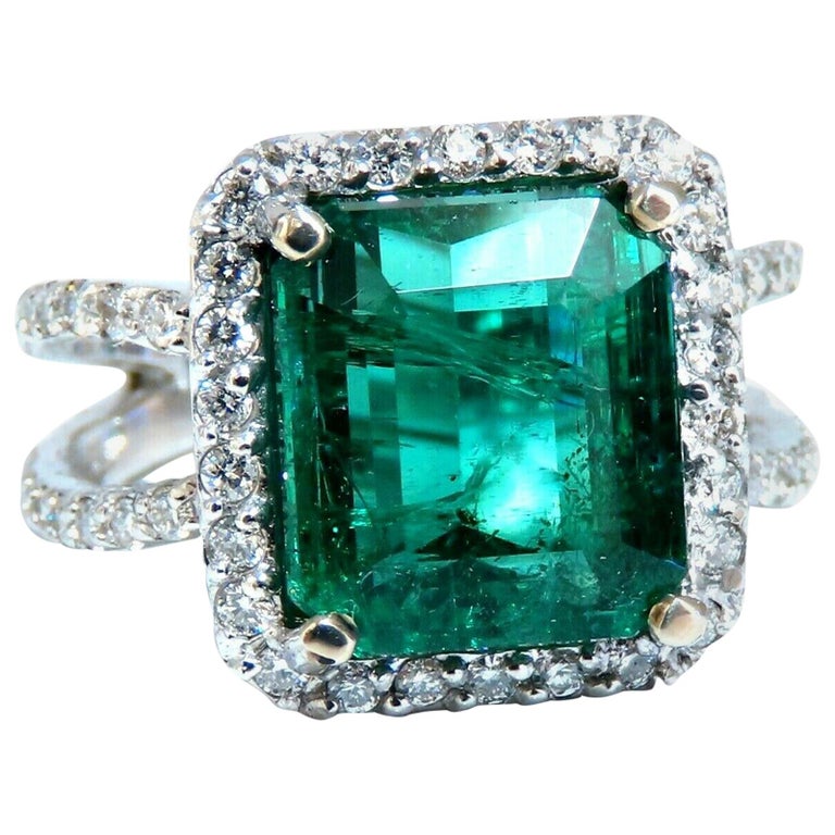 6.70ct Natural Vivid Green Emerald Diamonds Ring 14kt Split Shank Dub ...