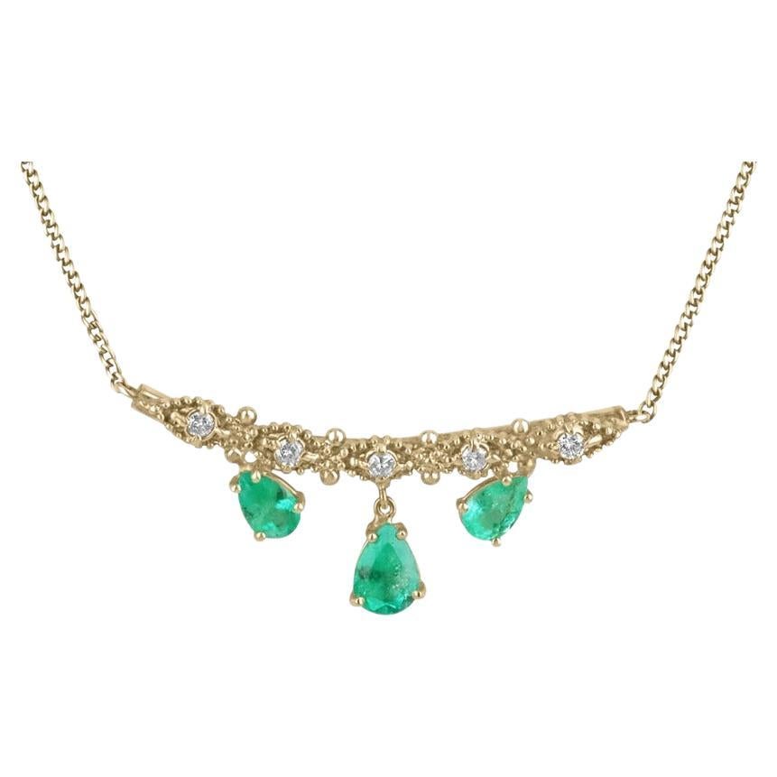 6.70tcw Bib Vintage Pear Emerald Diamond Necklace Fine Gold Emerald Pendant 14K