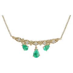 6.70tcw Bib Vintage Pear Emerald Diamond Necklace Fine Gold Emerald Pendant 14K