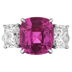 6.71 Carat Cushion Cut Certified Natural Pink Sapphire Diamond Platinum Ring