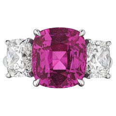 Platinring mit 6,71 Karat zertifiziertem natürlichem rosa Saphir im Kissenschliff