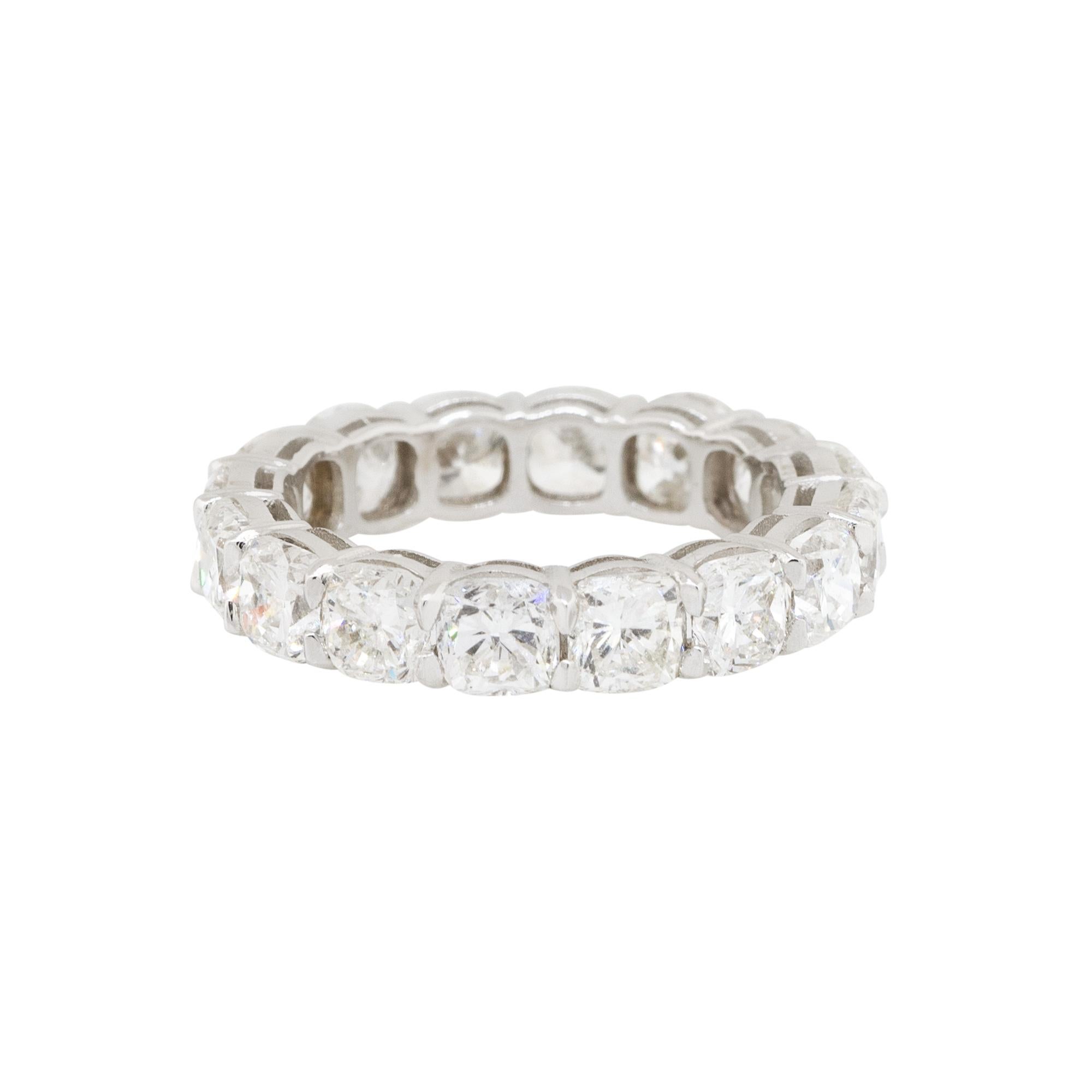 18k White Gold 6.71ctw Cushion Cut Diamond Eternity Band

Material: 18k White Gold
Diamond Details: Approx. 6.71ctw of Cushion cut Diamonds. There are 16 Diamonds total and all Diamonds are prong set. Diamonds are G/H in Color and VS in