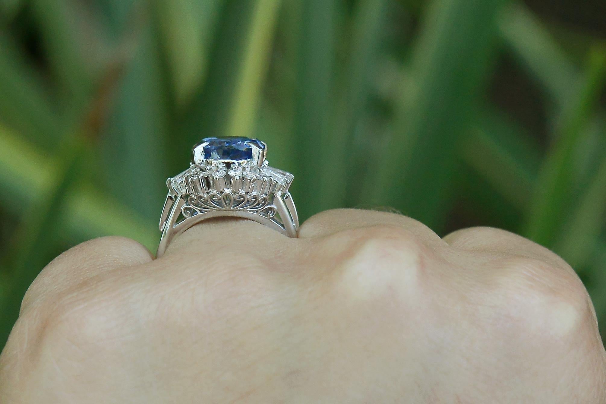 Retro 6.71 Carat Purple Sapphire & Diamond Ballerina Statement Ring For Sale