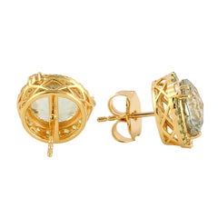 6.71 carats Amethyst Tsavorite Diamond 14K Gold Stud Earrings