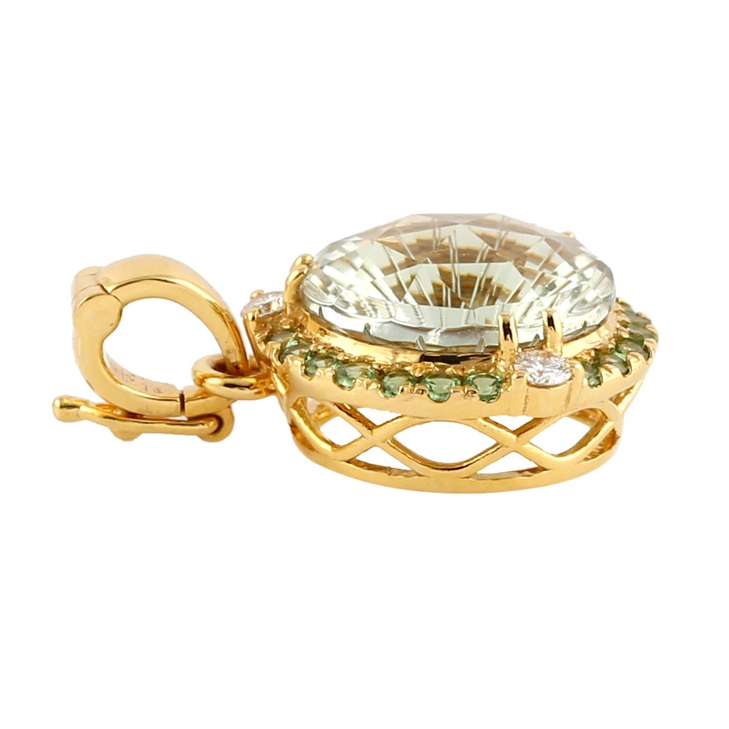 6.71 carats Amethyst Tsavorite Diamond 14K Gold Stud Earrings In New Condition For Sale In Hoffman Estate, IL
