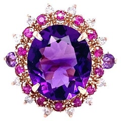 6.72 Carat Amethyst Pink Sapphire Diamond 14 Karat Rose Gold Cocktail Ring
