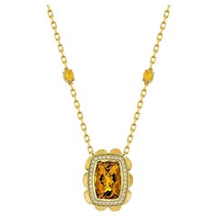 6.72 Carat Citrine Necklace in 18Karat Yellow Gold with Opal and White Diamond.