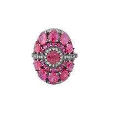 6.72 Carat Diamond and Ruby Cluster Ring