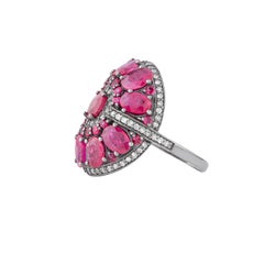 6.72ct Diamond and Ruby Cluster Ring in Silver, Contemporary Design