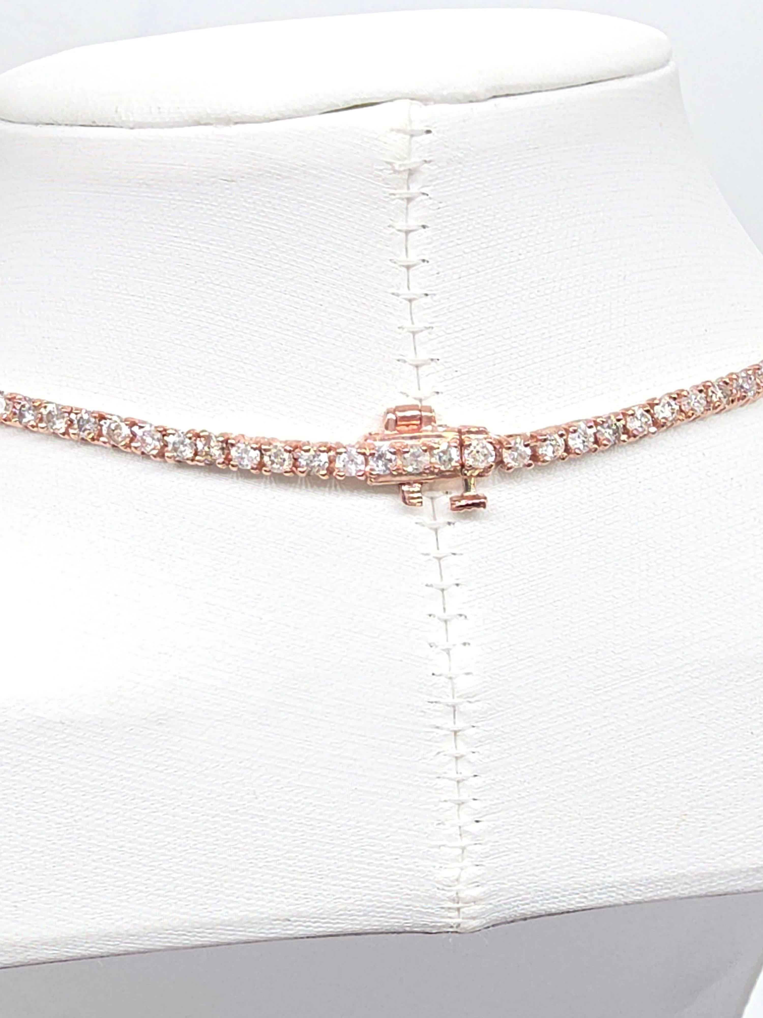 Femenino o masculino Collar Tenis Diamantes 6.72 Quilates Oro Rosa 14 Kilates 16'' en venta