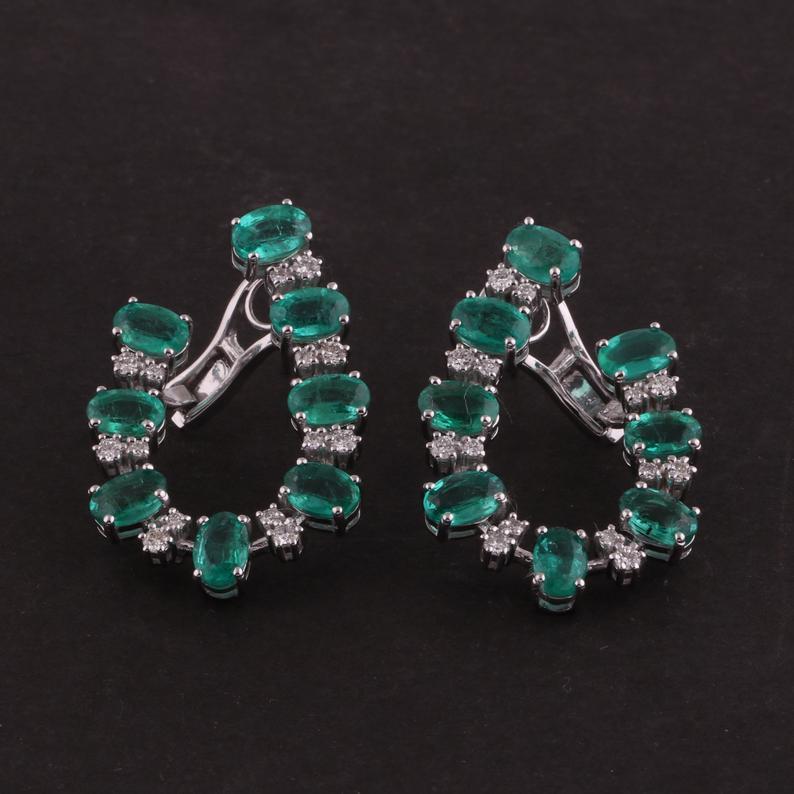 Mixed Cut 6.72 Carat Emerald Diamond 14 Karat White Gold Earrings For Sale