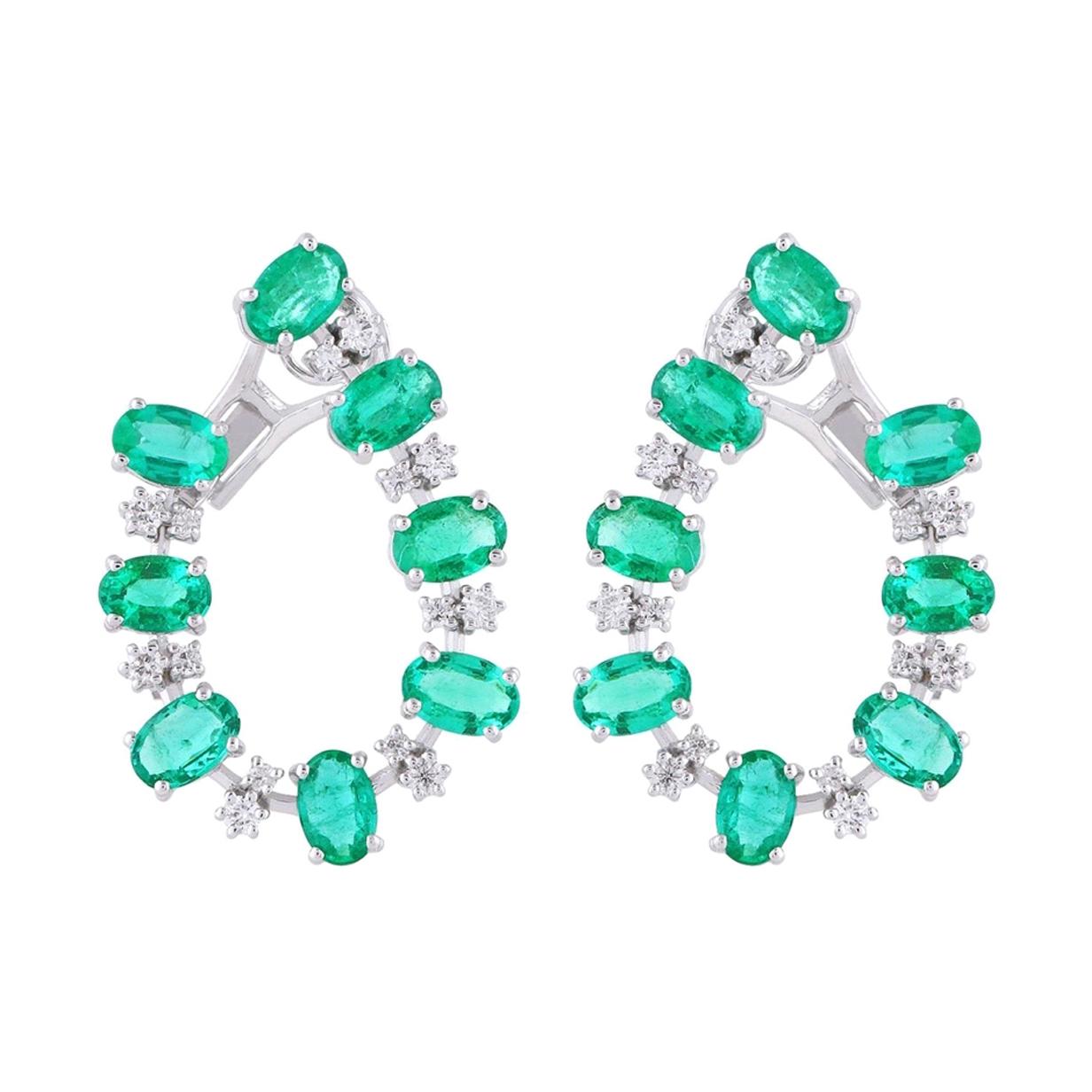 6.72 Carat Emerald Diamond 14 Karat White Gold Earrings For Sale