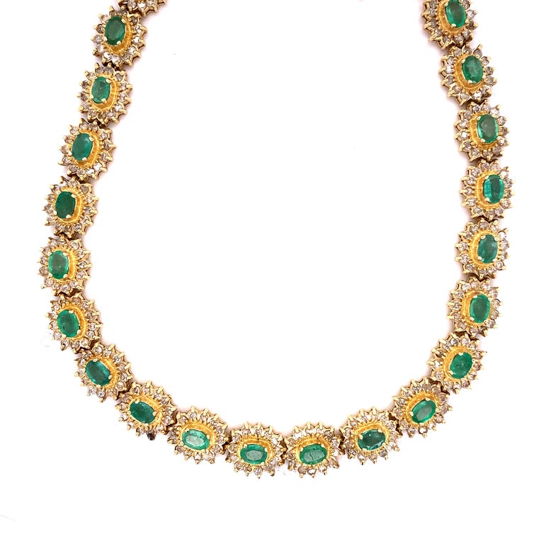 6.72 Carat Natural Emerald & 16.32ct Sl1 Diamond 14K Gold Platinum & SS Necklace For Sale 1