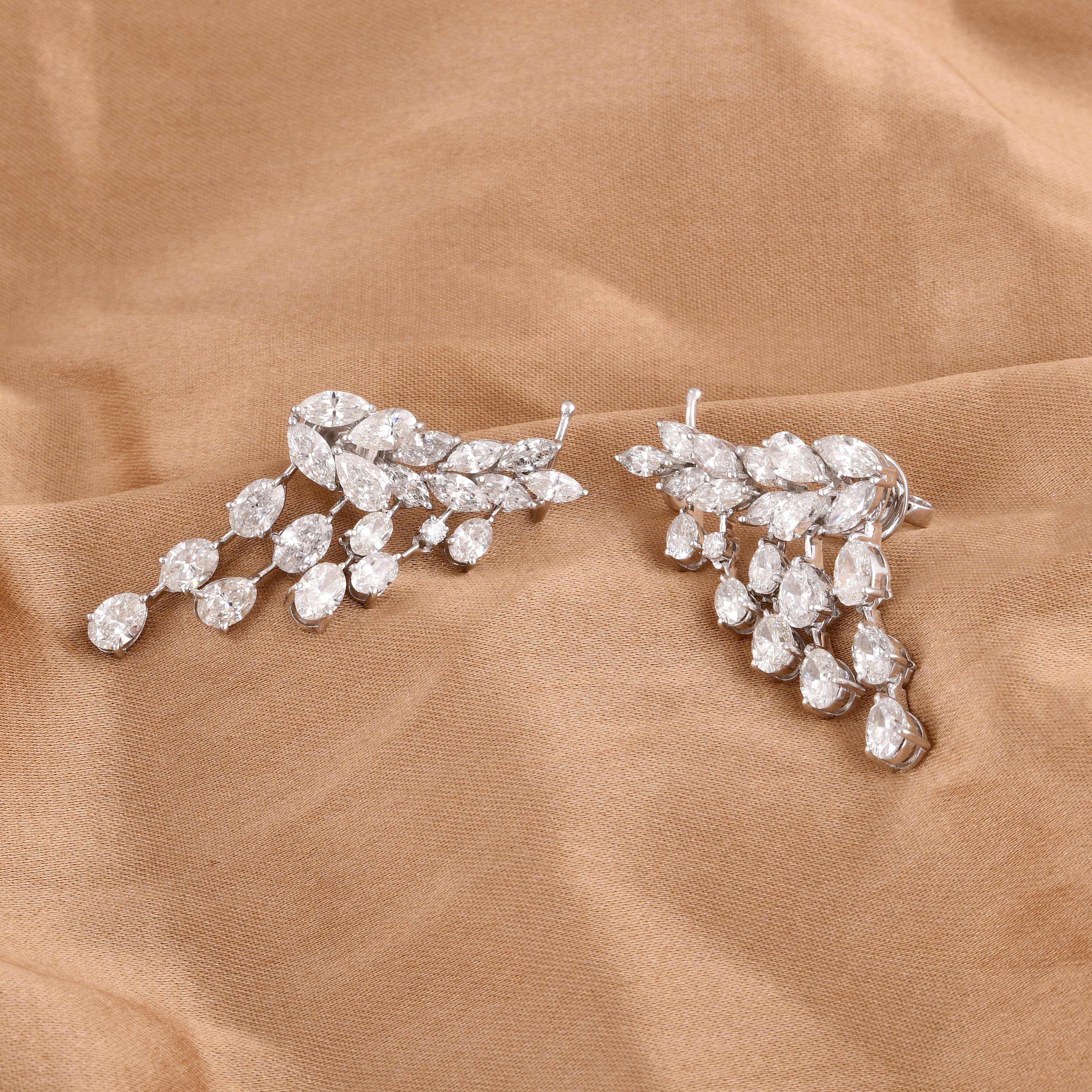 Oval Cut 6.32 Carat Oval Pear & Marquise Diamond Ear Cuff Earrings 14 Karat White Gold For Sale