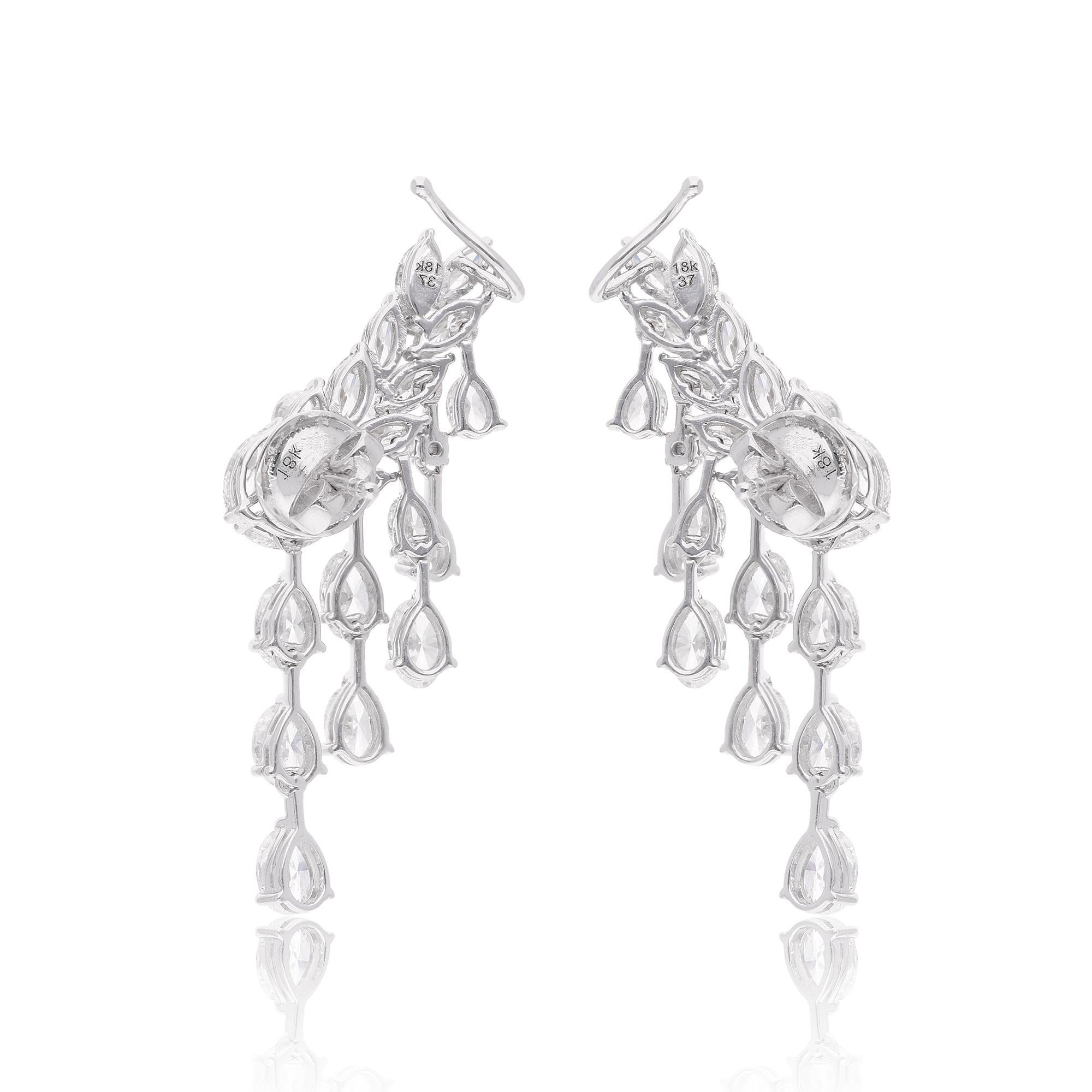 Women's 6.32 Carat Oval Pear & Marquise Diamond Ear Cuff Earrings 14 Karat White Gold For Sale