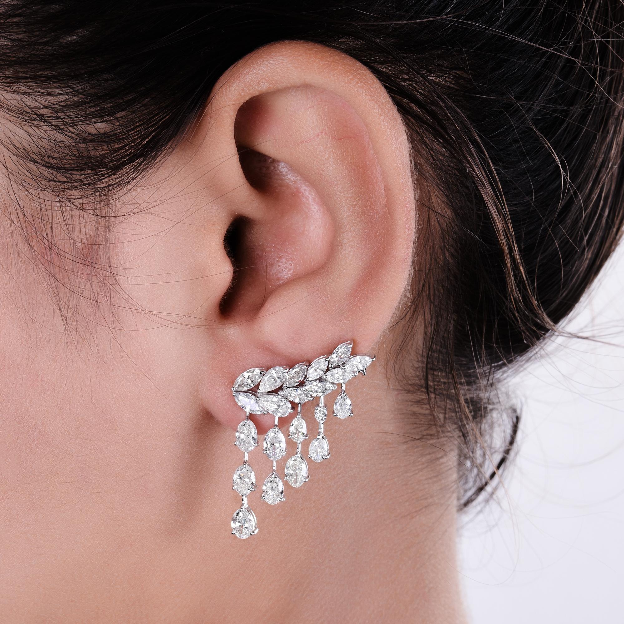 6.32 Carat Oval Pear & Marquise Diamond Ear Cuff Earrings 14 Karat White Gold For Sale 1