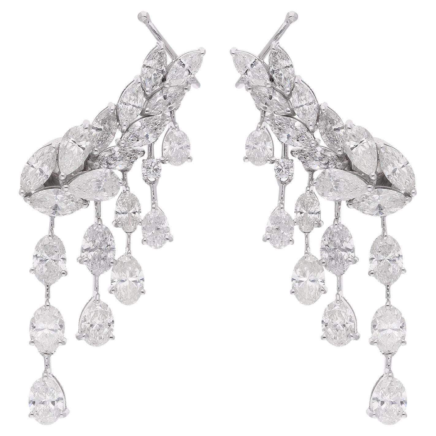 6.32 Carat Oval Pear & Marquise Diamond Ear Cuff Earrings 14 Karat White Gold For Sale