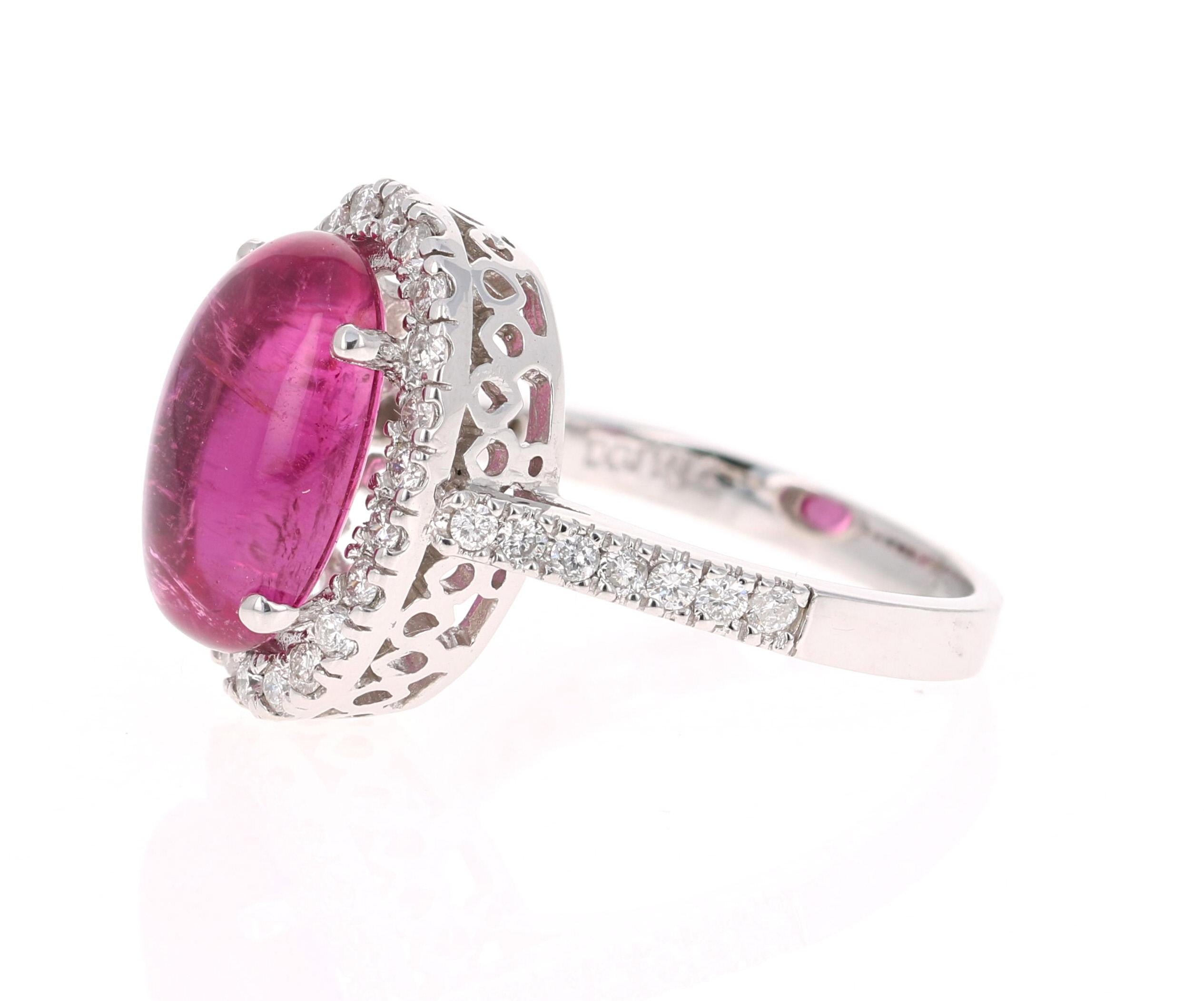 Modern 6.72 Carat Pink Tourmaline Diamond 14 Karat White Gold Ring