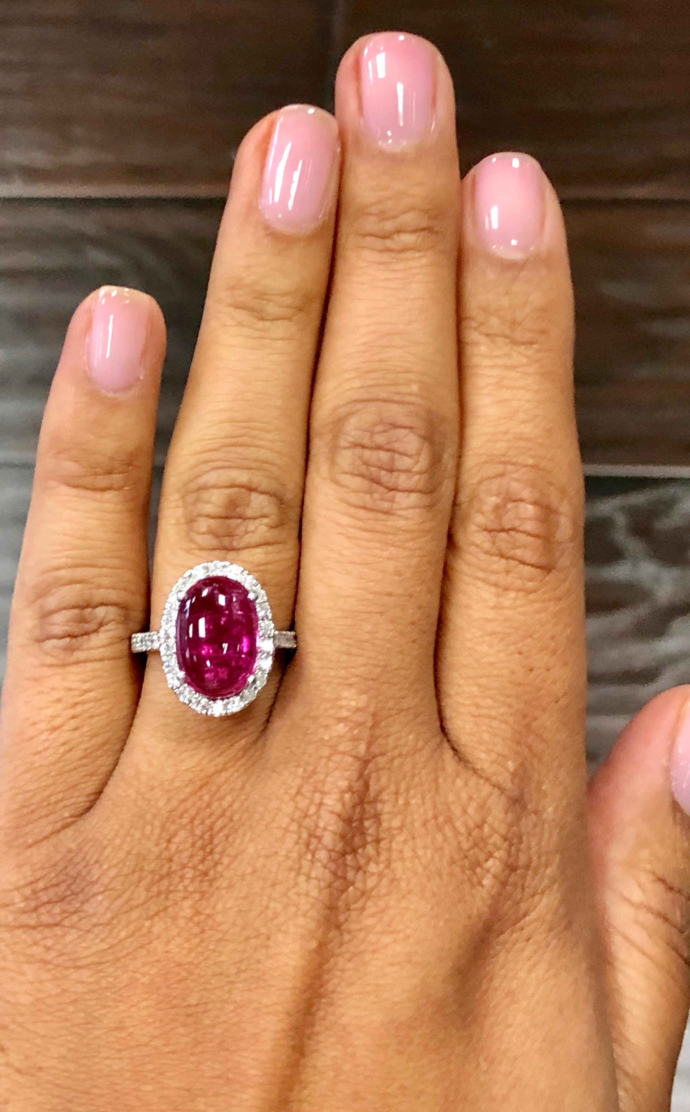 6.72 Carat Pink Tourmaline Diamond 14 Karat White Gold Ring In New Condition In Los Angeles, CA