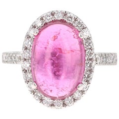 6.72 Carat Pink Tourmaline Diamond 14 Karat White Gold Ring