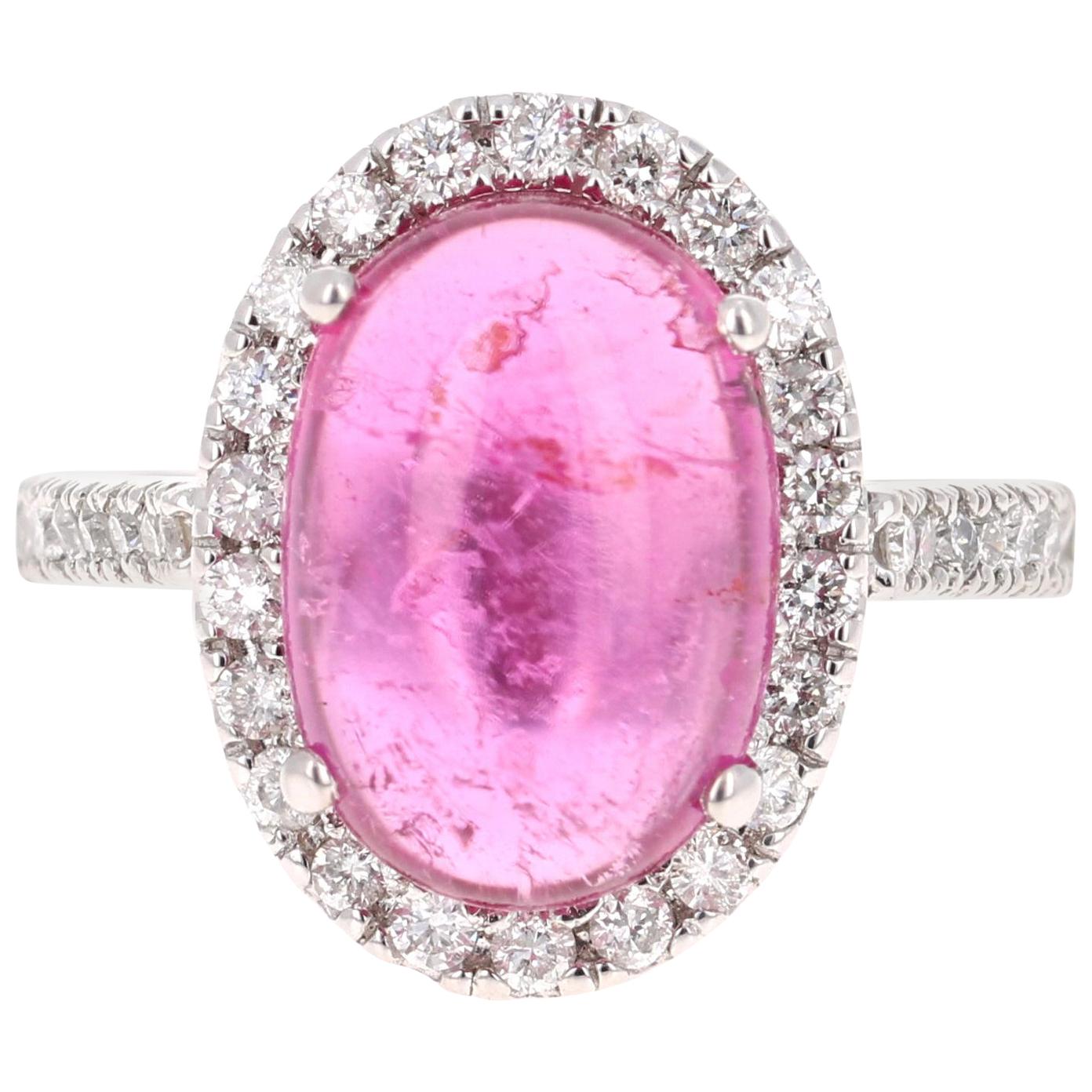 6.72 Carat Pink Tourmaline Diamond 14 Karat White Gold Ring