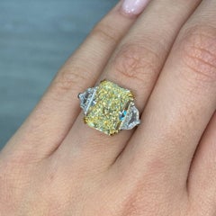 6.72 Carat Radiant Diamond Ring Fancy Yellow 14K White Gold