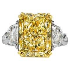 6.72 Carat Radiant Diamond Ring Fancy Yellow 14K White Gold