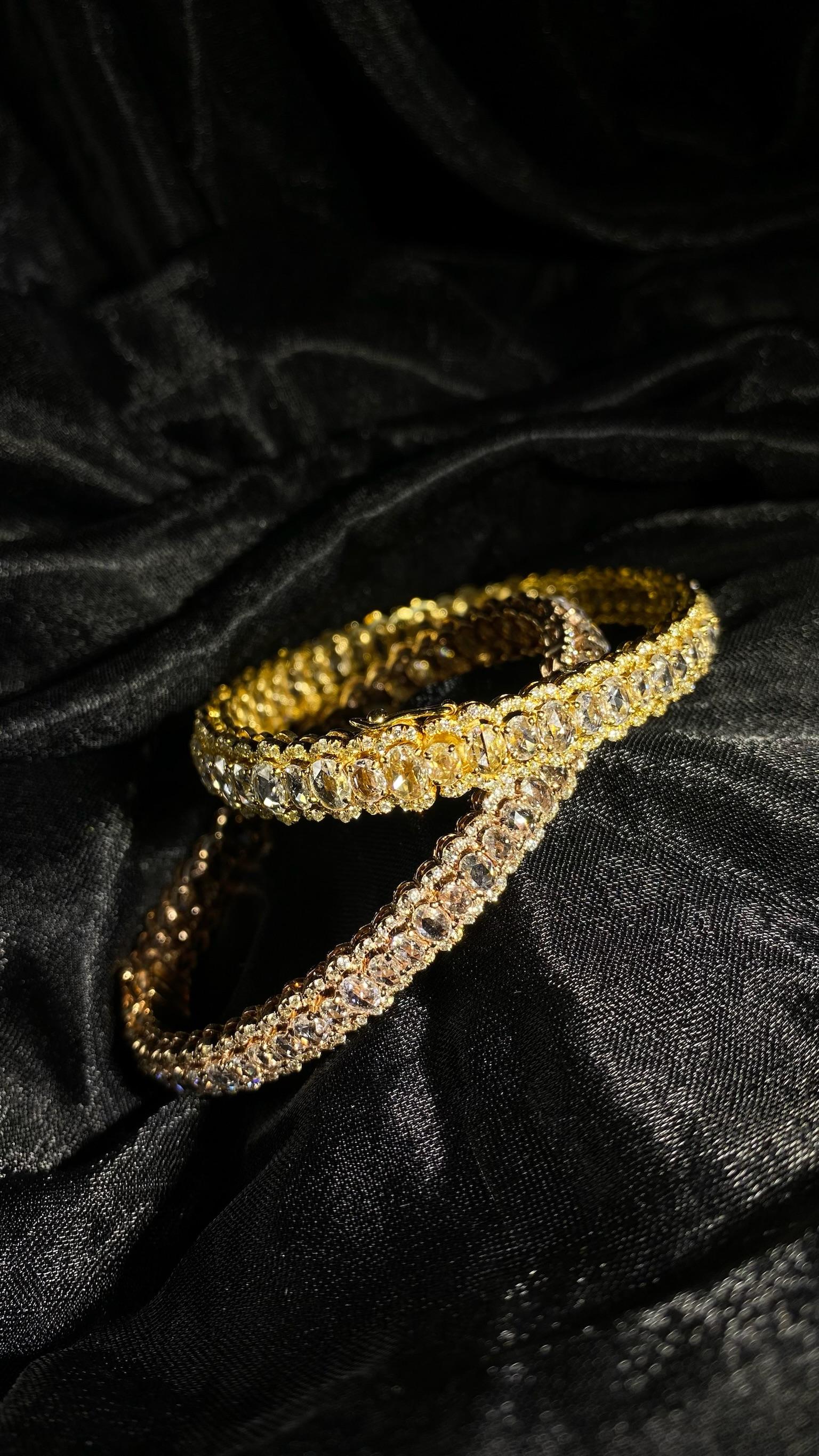 6.72 Carat Rose Cut Diamond 18K Gold Bracelet - The Serena Gold For Sale 1