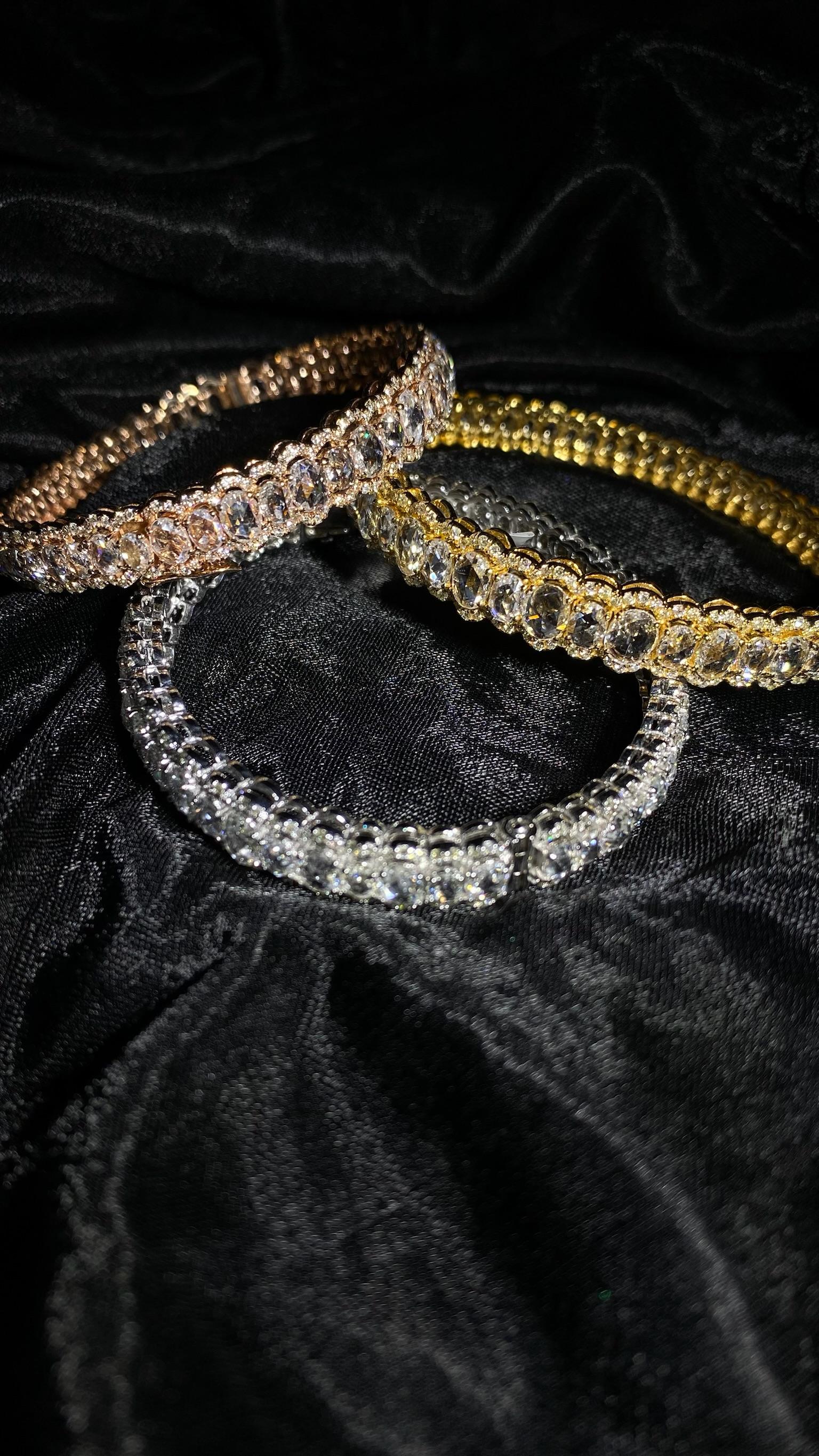 6.72 Carat Rose Cut Diamond Tennis Bracelet in 18K Rose Gold For Sale 5