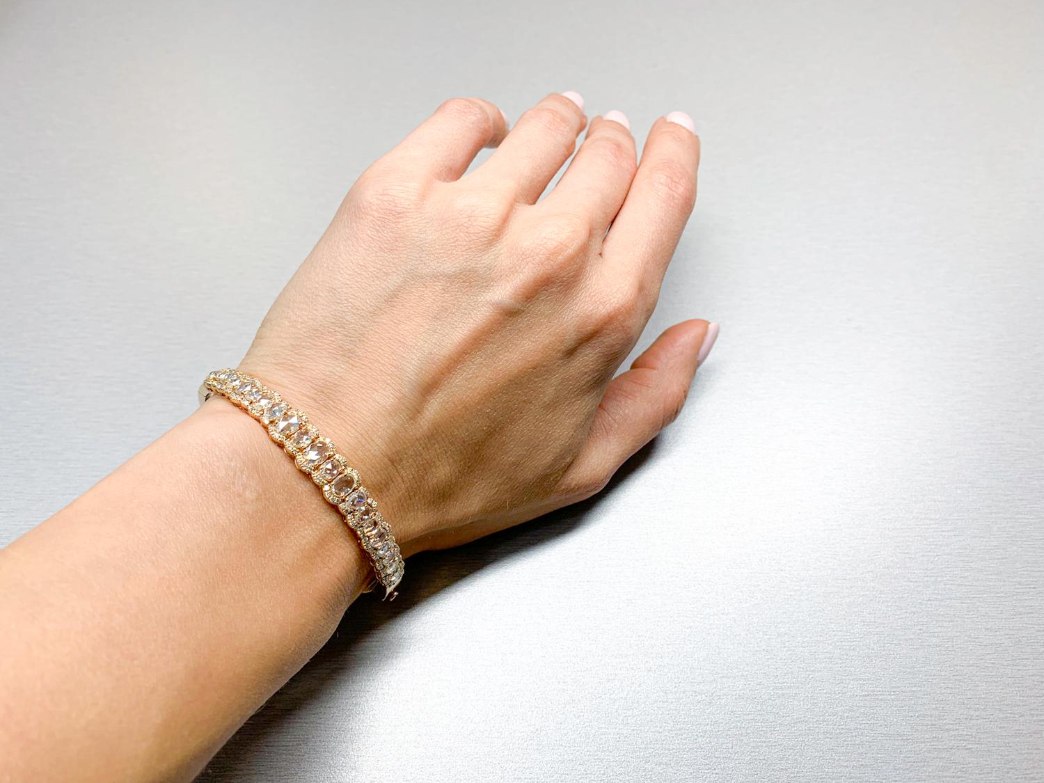 Modern 6.72 Carat Rose Cut Diamond Tennis Bracelet in 18K Rose Gold For Sale