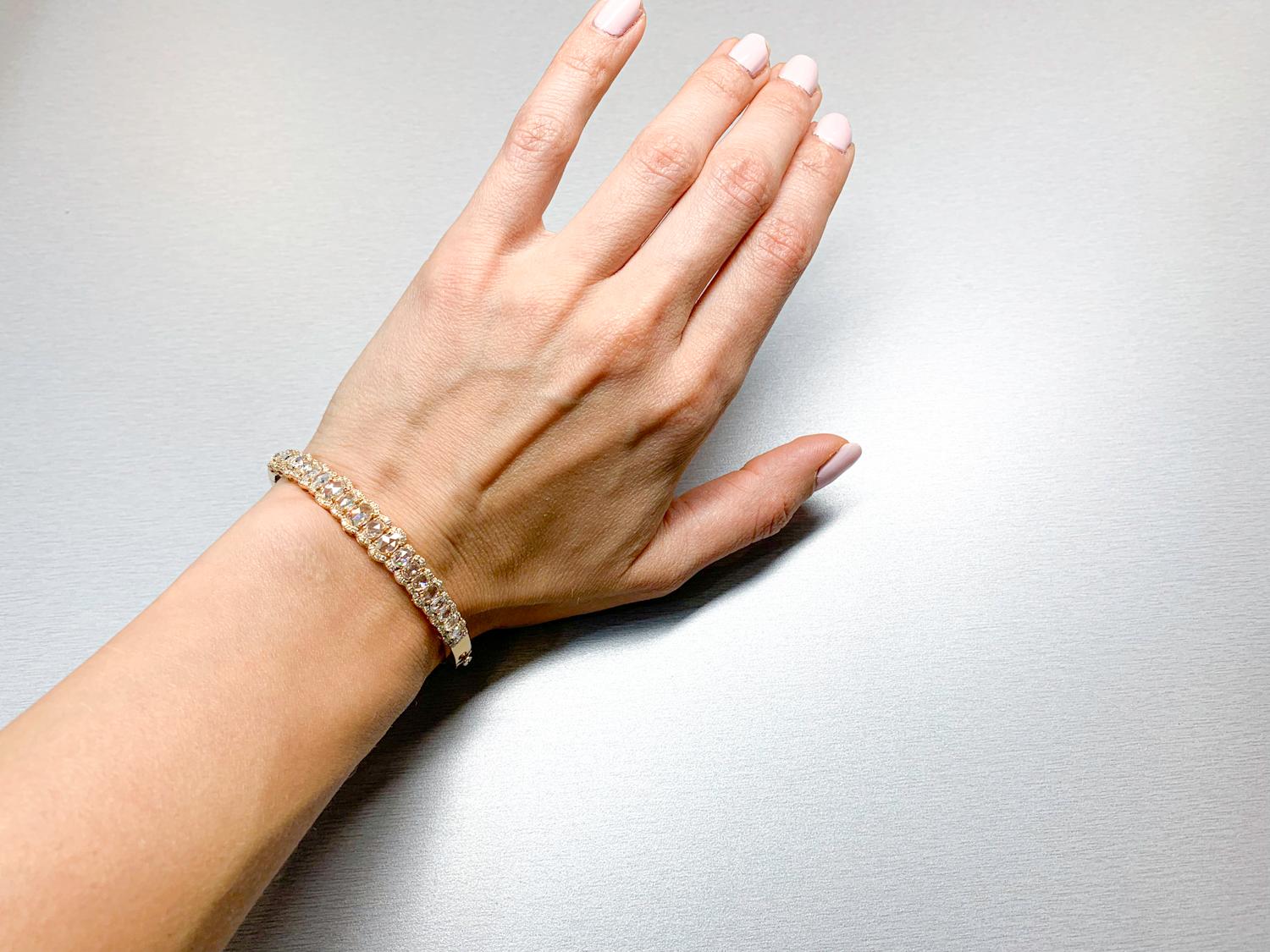 Bracciale tennis con diamanti taglio rosa da 6,72 carati in oro rosa 18 carati In condizioni ottime in vendita a New York, NY