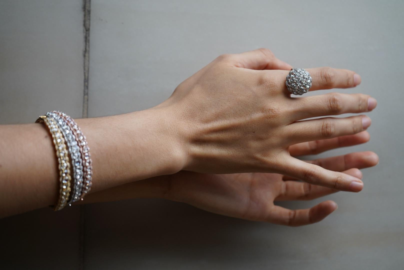 6.72 Carat Rose Cut Diamond Tennis Bracelet in 18K Rose Gold For Sale 2