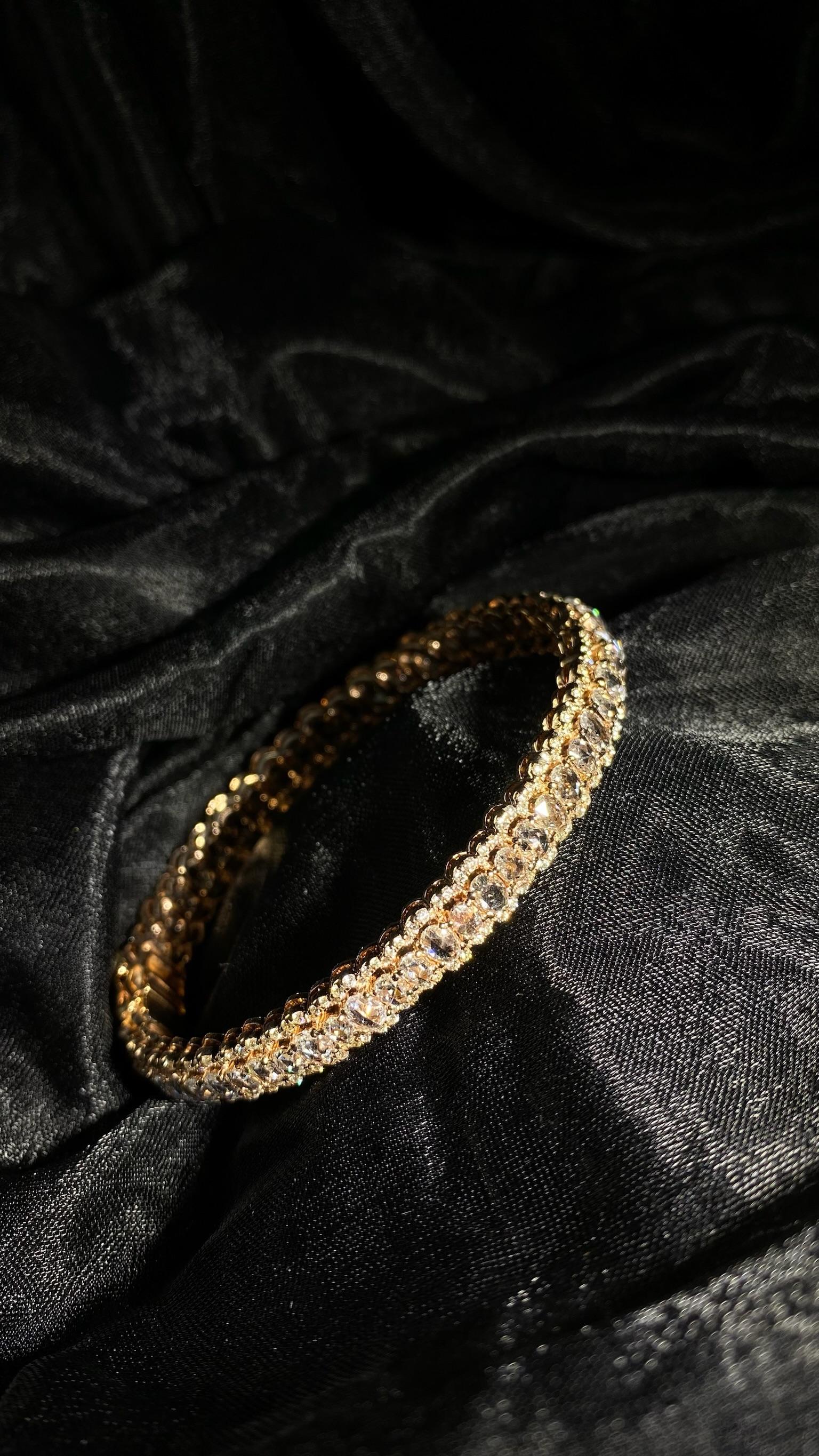 6.72 Carat Rose Cut Diamond Tennis Bracelet in 18K Rose Gold For Sale 4