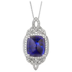 67.2 Carat Tanzanite and White Diamond Pendant in 18 Karat White Gold