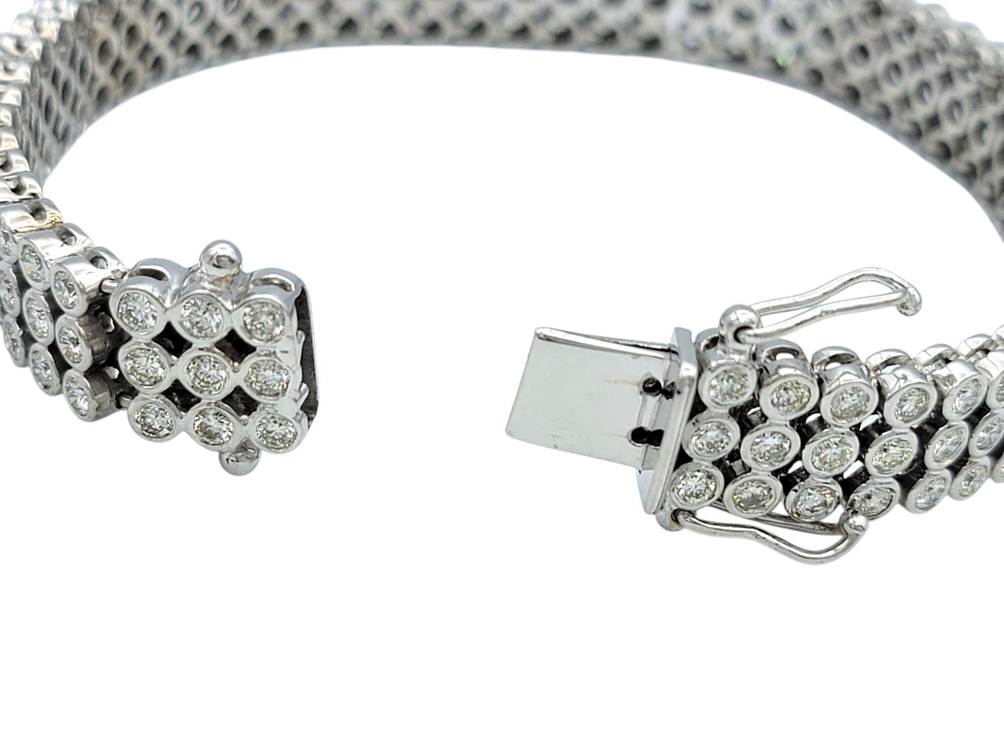 6.72 Carat Triple Row Bezel Set Round Diamond Bracelet in 18 Karat White Gold In Good Condition For Sale In Scottsdale, AZ