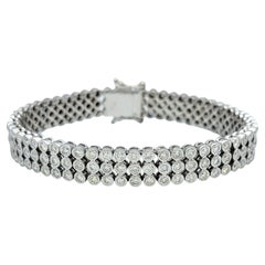 6.72 Carat Triple Row Bezel Set Round Diamond Bracelet in 18 Karat White Gold